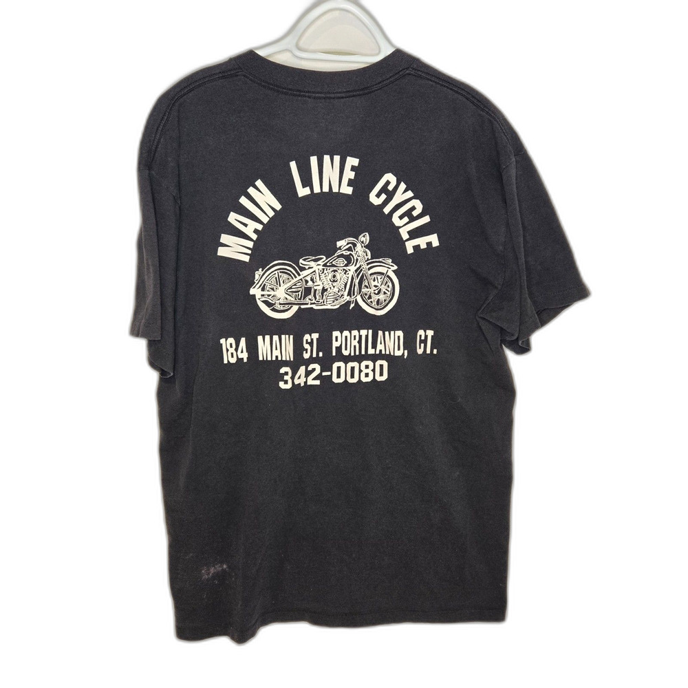 Vintage Oneita Main Line Cycle Portland CT T-Shirt | Men's Size XL | Black